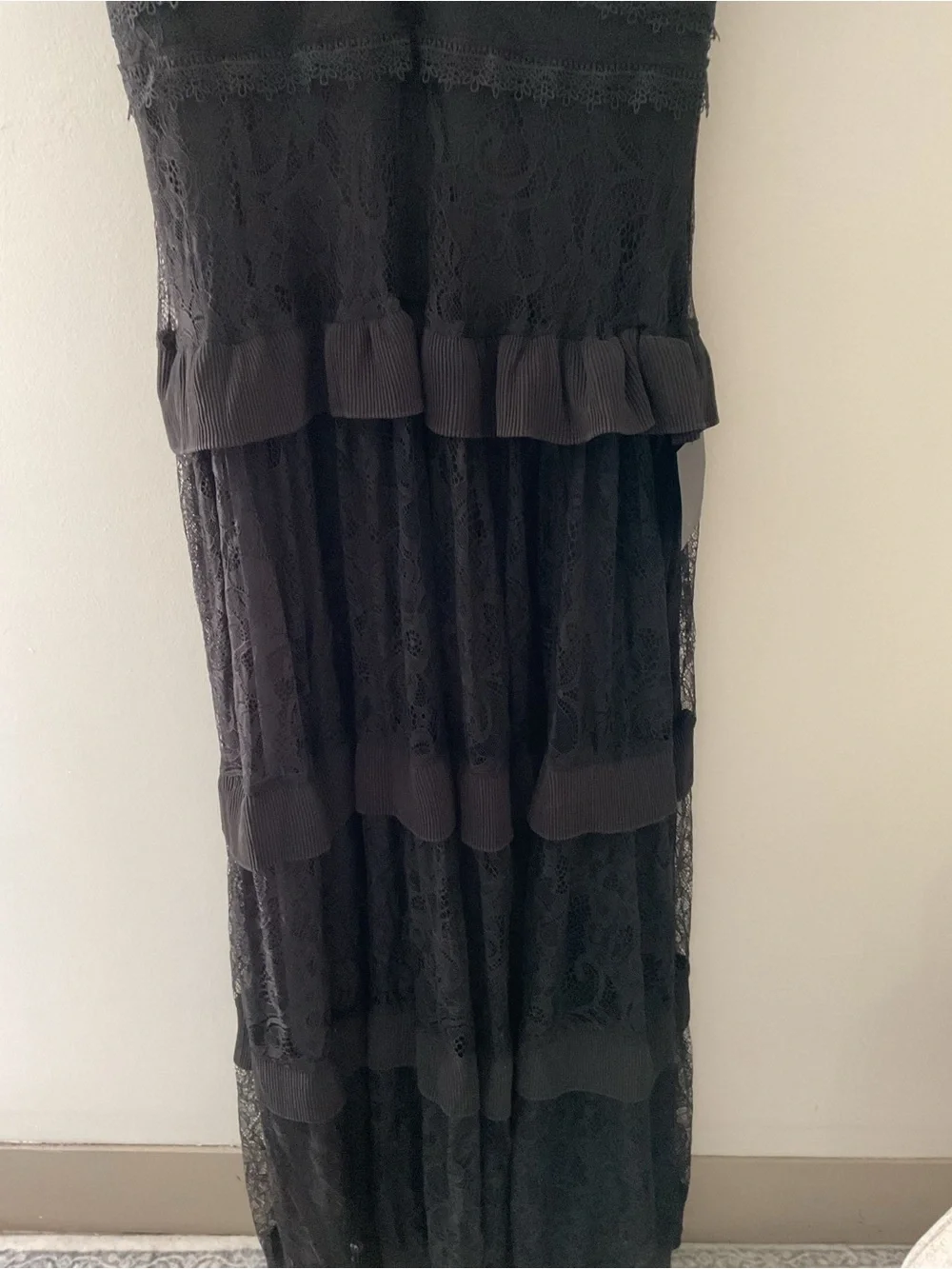 Lulus Marvelous Darling Black Crochet Lace Ruffled Tiered V-Neck Maxi Dress - Picture 6 of 16